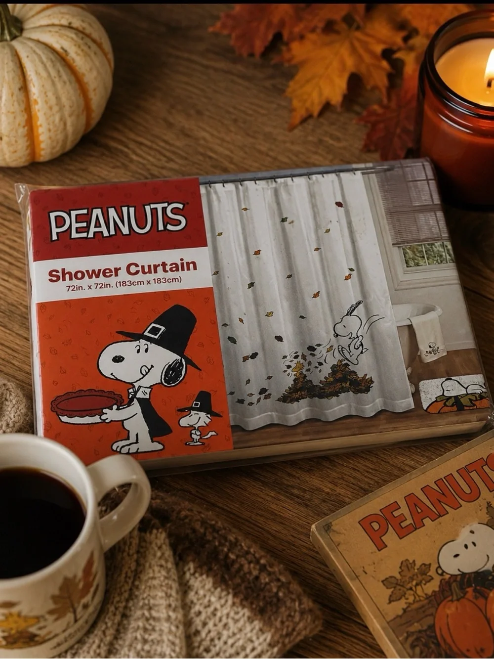 Peanuts Woodstock Fall Shower Curtain 72x72 Autumn Leaves Snoopy Bathroom Decor
